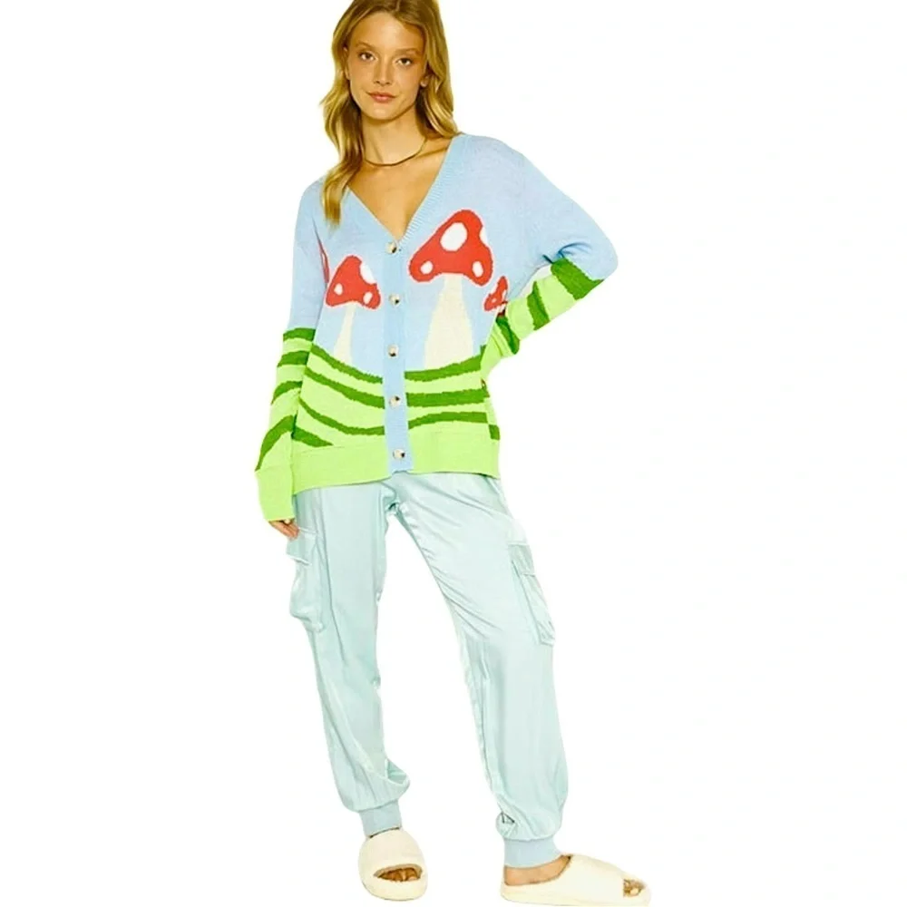 Miss Sparkling boho Mushroom field cardigan colorful red green blue large EUC - Picture 3 of 9